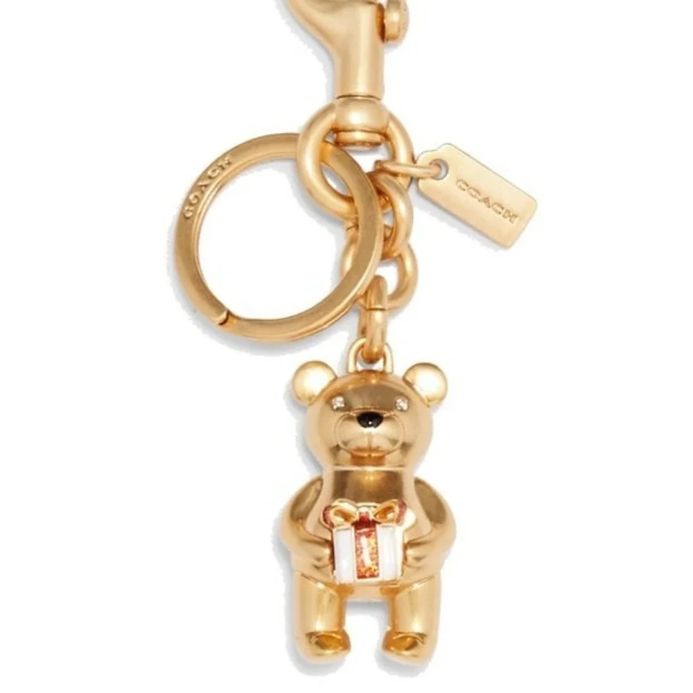 COACH METAL GIFTING TEDDY BEAR 3D KEYCHAIN CHARM NWT